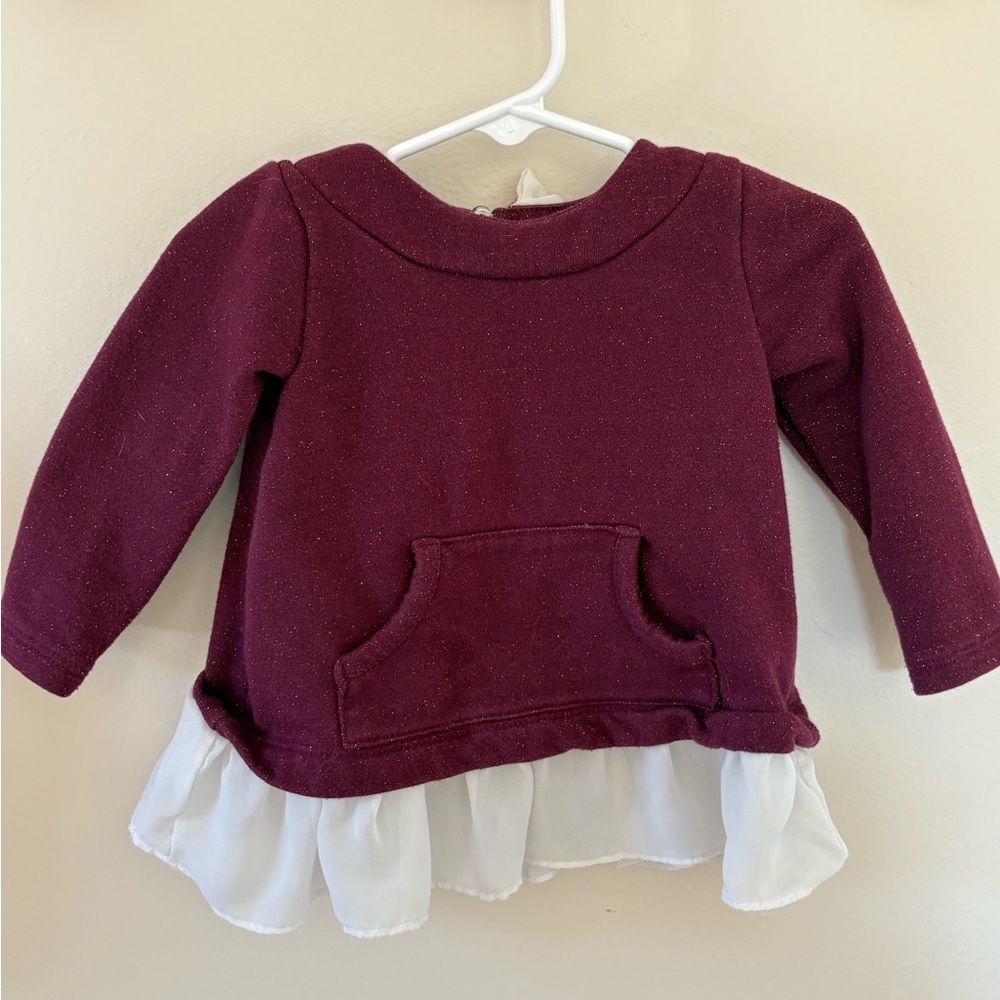 Kids Burgundy Long Sleeve Top with White Ruffle
